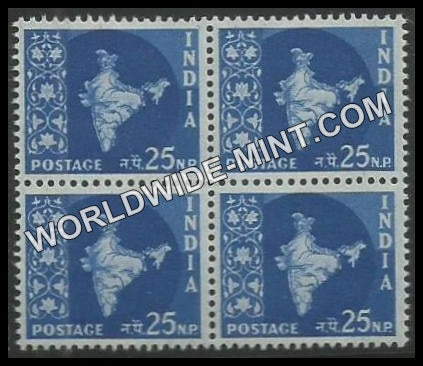 INDIA Map of India Star Watermark 3rd Series (25np) Definitive Block of 4 MNH