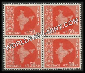 INDIA Map of India Star Watermark 3rd Series (50np) Definitive Block of 4 MNH