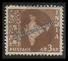 INDIA Map of India Ashoka Watermark 3rd Series(3np) Definitive Used Stamp