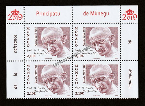 2019 Monaco Gandhi Block of 4