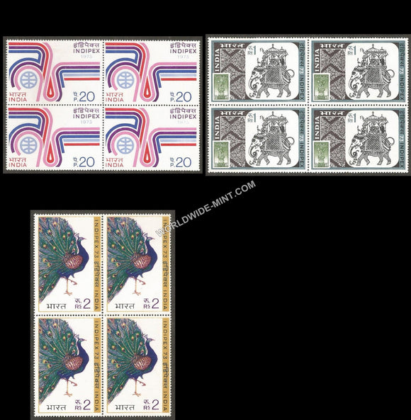 1973 INDIPEX 73-Set of 3 Block of 4 MNH