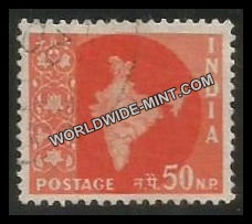 INDIA Map of India Ashoka Watermark 3rd Series(50np) Definitive Used Stamp