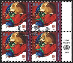 2009 UN Gandhi First Day Cancelled Block of 4 #Gan648