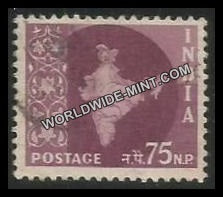 INDIA Map of India Ashoka Watermark 3rd Series(75np) Definitive Used Stamp