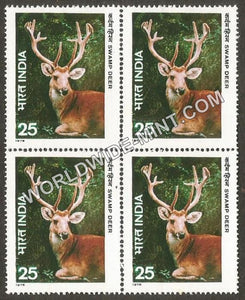 1976 Indian Wild Life-Swamp Deer Block of 4 MNH