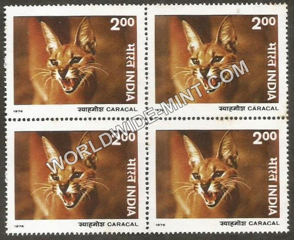 1976 Indian Wild Life-Caracal Block of 4 MNH