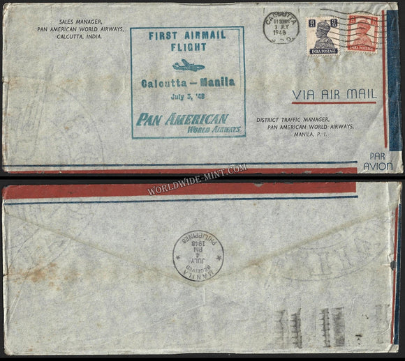 1948 Pan American World Airlines, Calcutta - Manila First Flight Cover #FFCE8