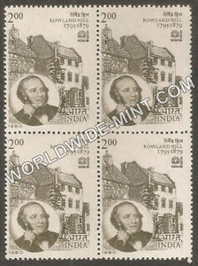 1980 INDIA - 80-Rowland Hill Block of 4 MNH