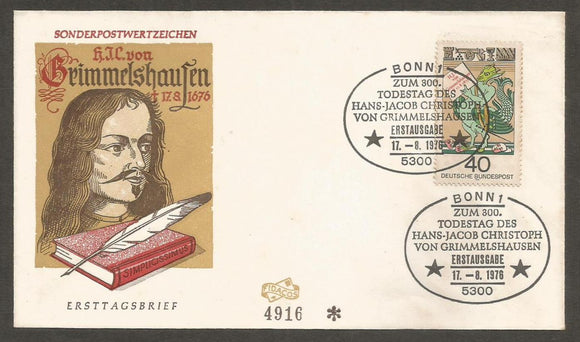 1976 Germany Hans Jakob Christoffel von Grimmelshausen German author FDC #FC89