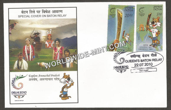 2010 Queen's Baton Relay - Explore Arunachal Pradesh Special Cover #MEG9